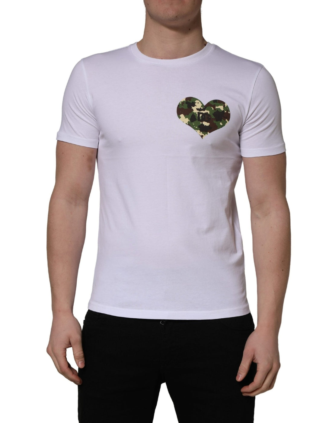 Dolce & Gabbana White Heart Shaped Camouflage Patch Men T-shirt - RIMODA