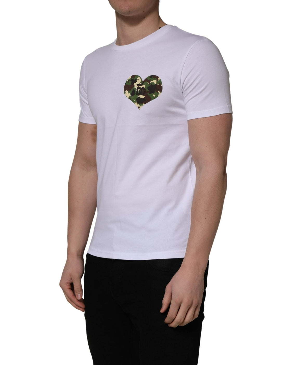 Dolce & Gabbana White Heart Shaped Camouflage Patch Men T-shirt - RIMODA