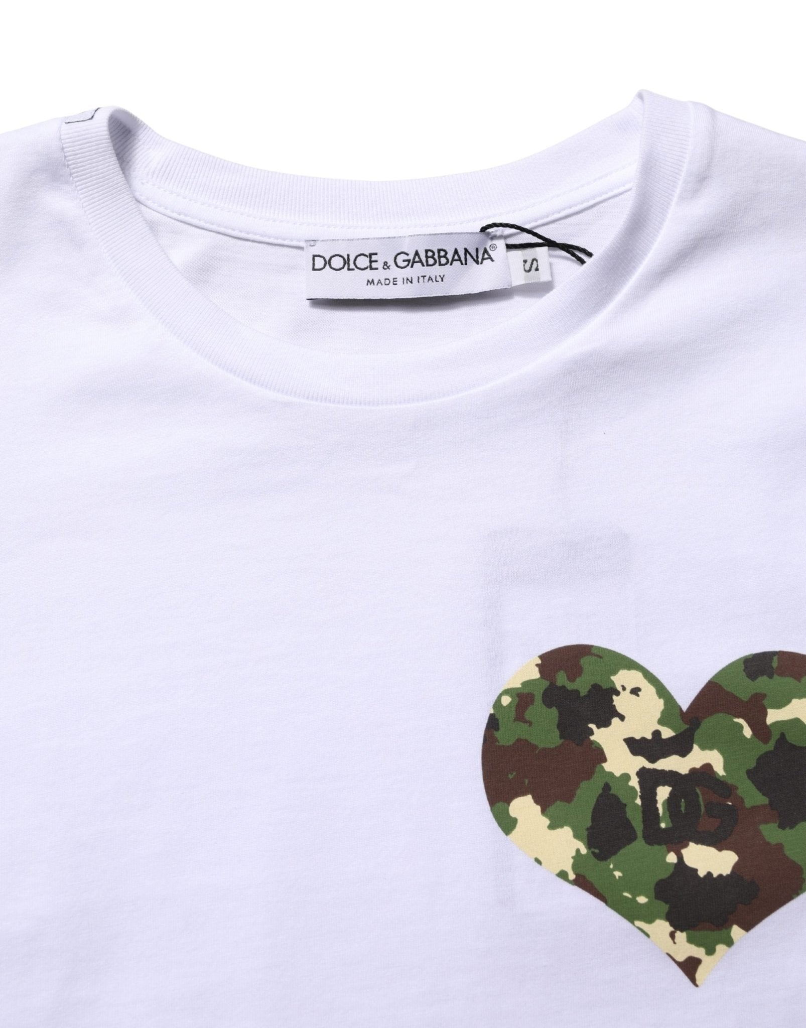 Dolce & Gabbana White Heart Shaped Camouflage Patch Men T-shirt - RIMODA