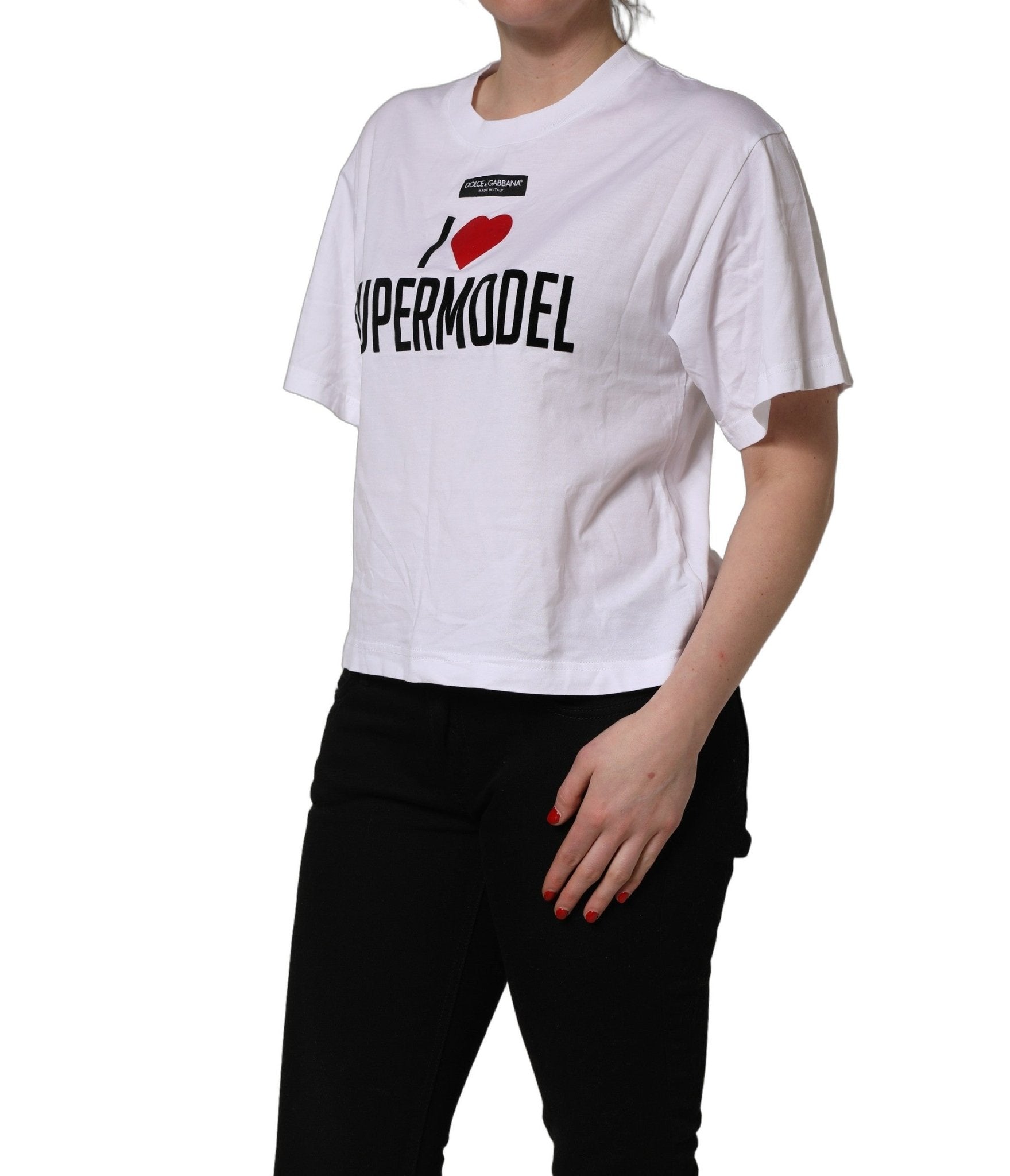 Dolce & Gabbana White I Love Supermodel Cotton Crew Neck T-shirt - RIMODA