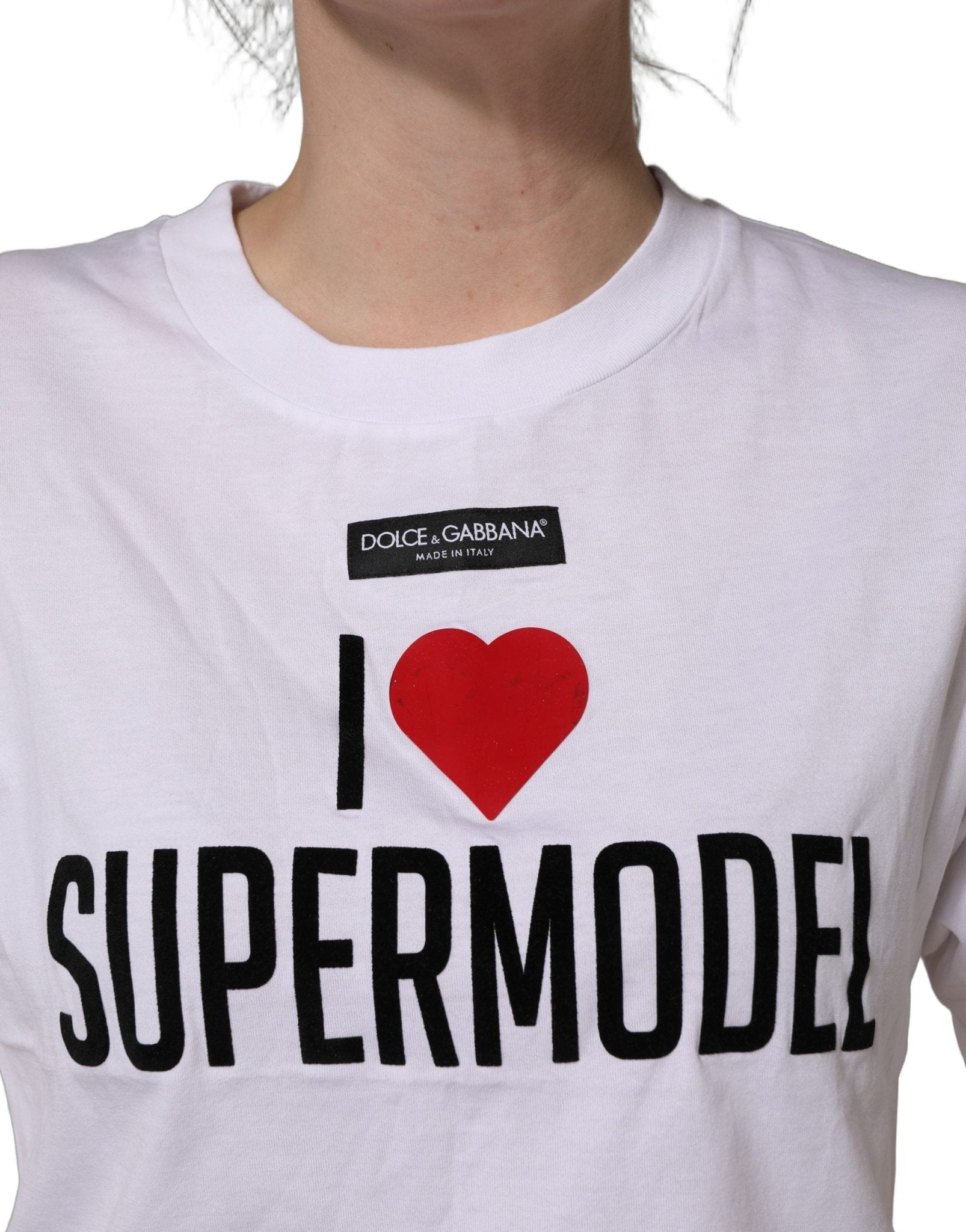 Dolce & Gabbana White I Love Supermodel Cotton Crew Neck T-shirt - RIMODA