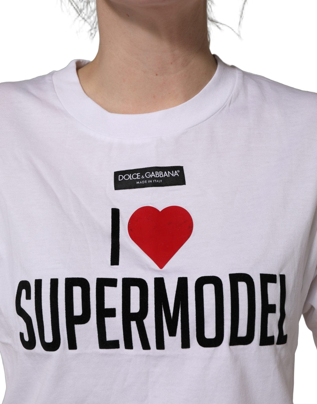 Dolce & Gabbana White I Love Supermodel Cotton Crew Neck T-shirt - RIMODA