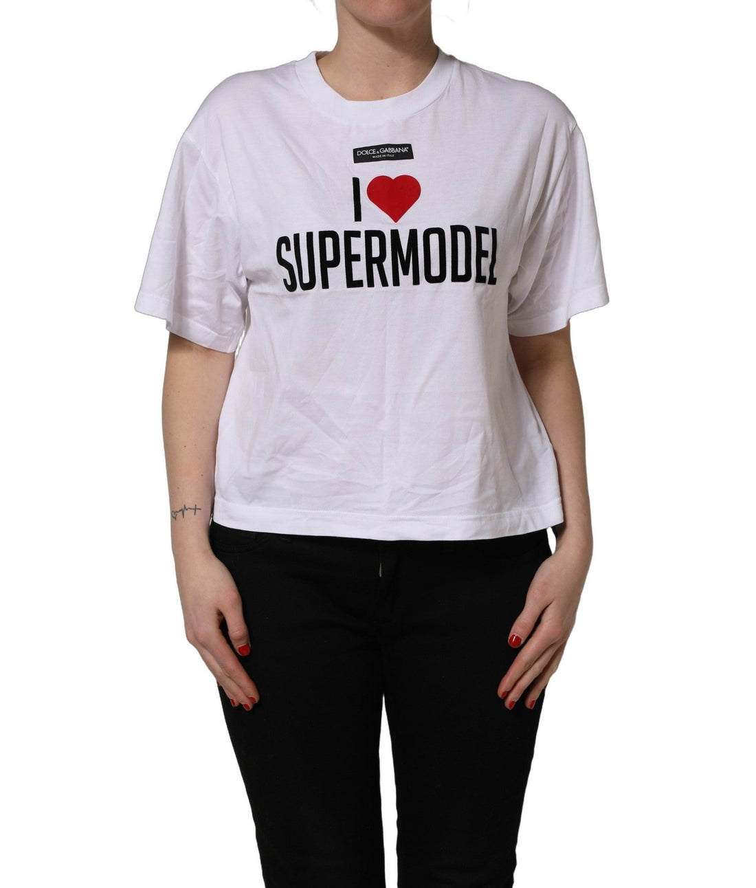 Dolce & Gabbana White I Love Supermodel Cotton Crew Neck T-shirt - RIMODA