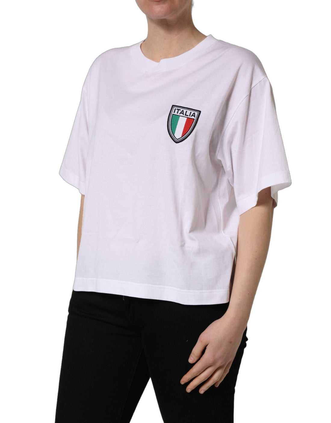 Dolce & Gabbana White Italia Flag Patch Round Neck T-shirt - RIMODA
