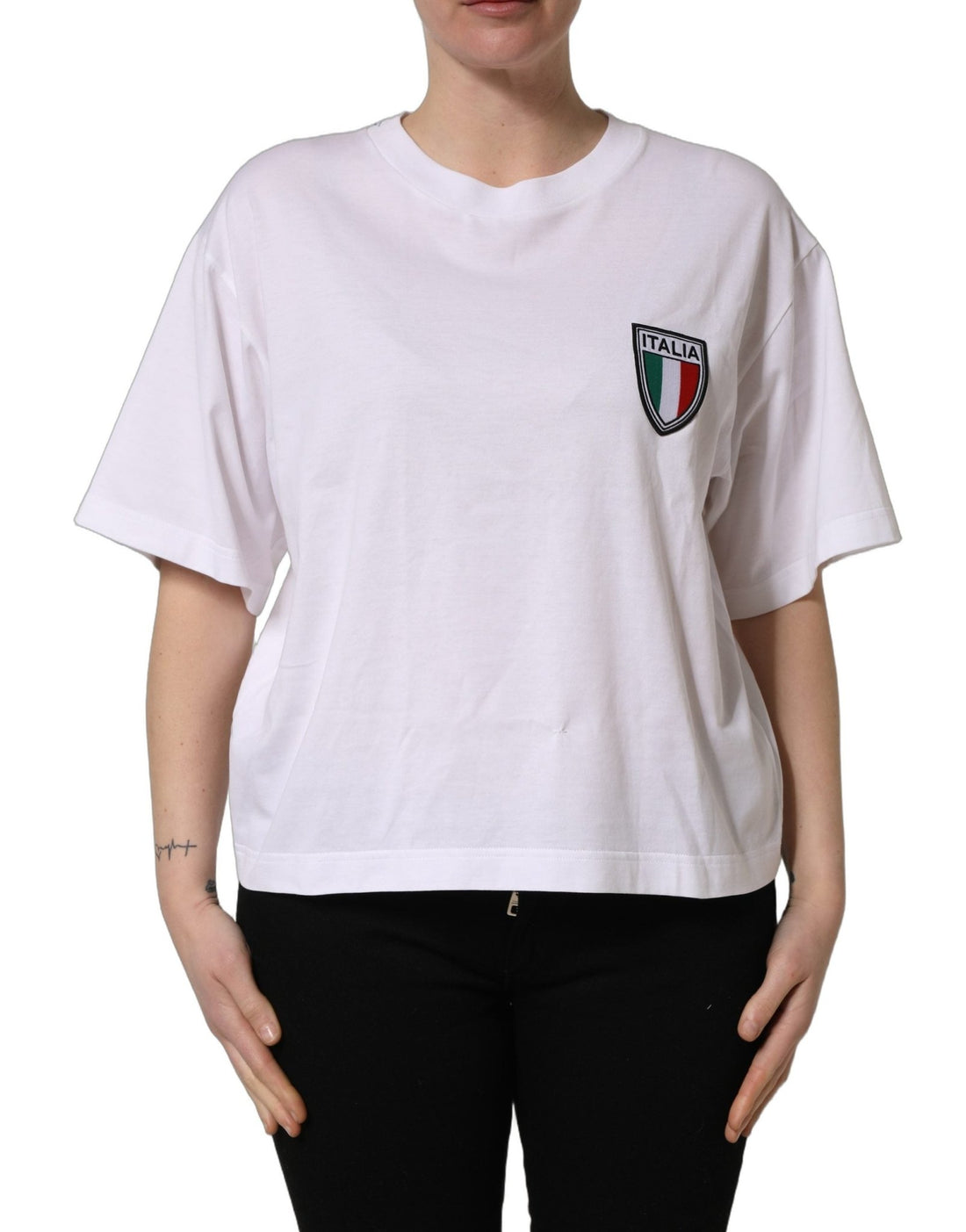 Dolce & Gabbana White Italia Flag Patch Round Neck T-shirt - RIMODA