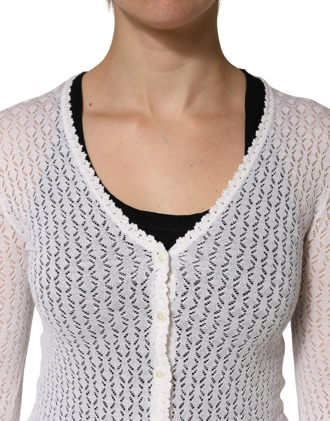 Dolce & Gabbana White Lace Silk Knit Long Sleeves Cardigan Top - RIMODA