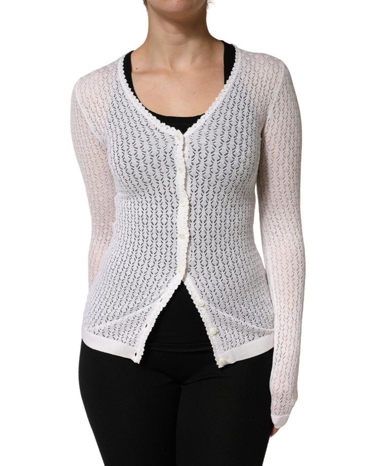 Dolce & Gabbana White Lace Silk Knit Long Sleeves Cardigan Top - RIMODA