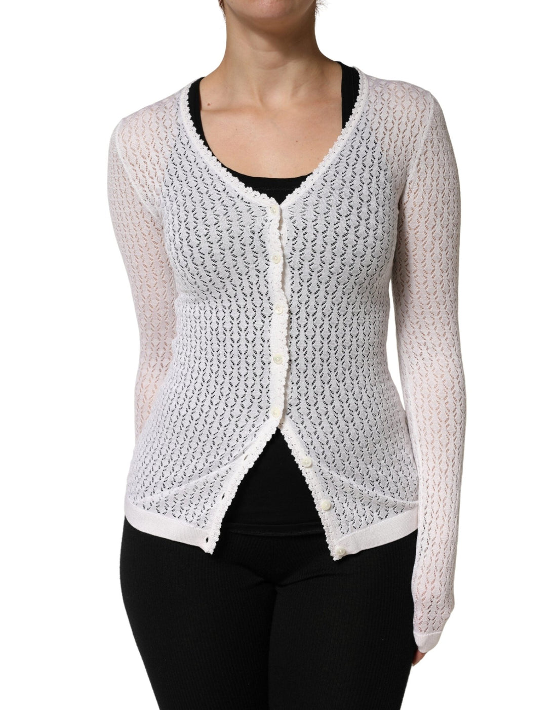 Dolce & Gabbana White Lace Silk Knit Long Sleeves Cardigan Top - RIMODA