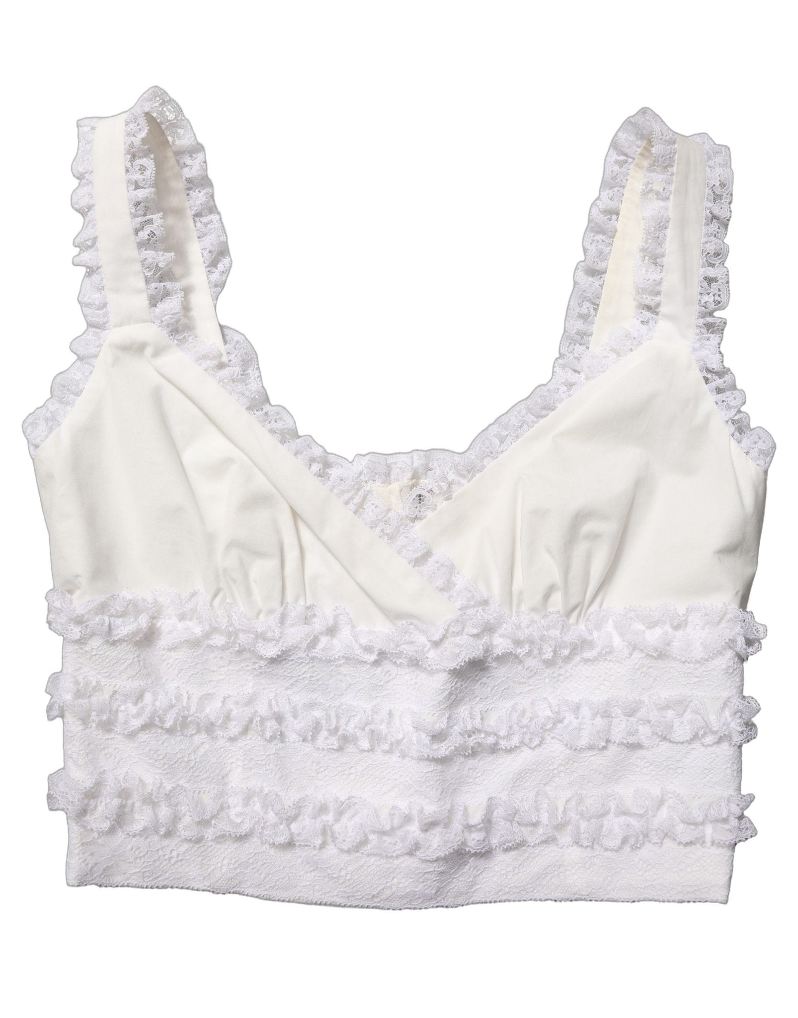 Dolce & Gabbana White Lace Trimmed Cotton Cropped Tank Top - RIMODA
