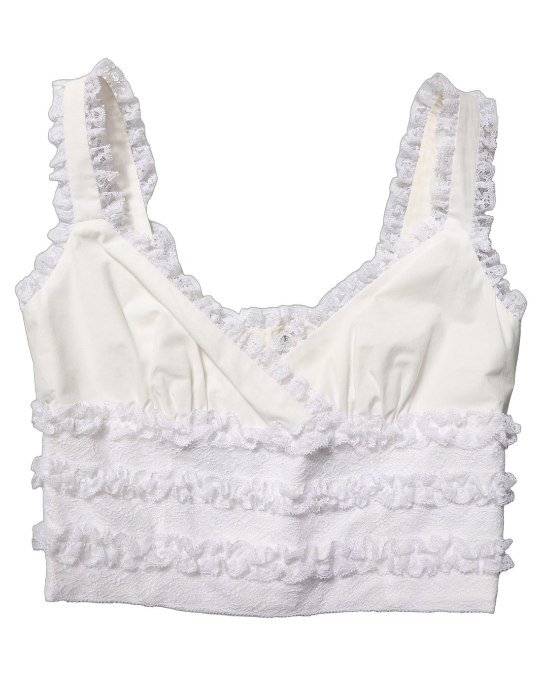 Dolce & Gabbana White Lace Trimmed Cotton Cropped Tank Top - RIMODA