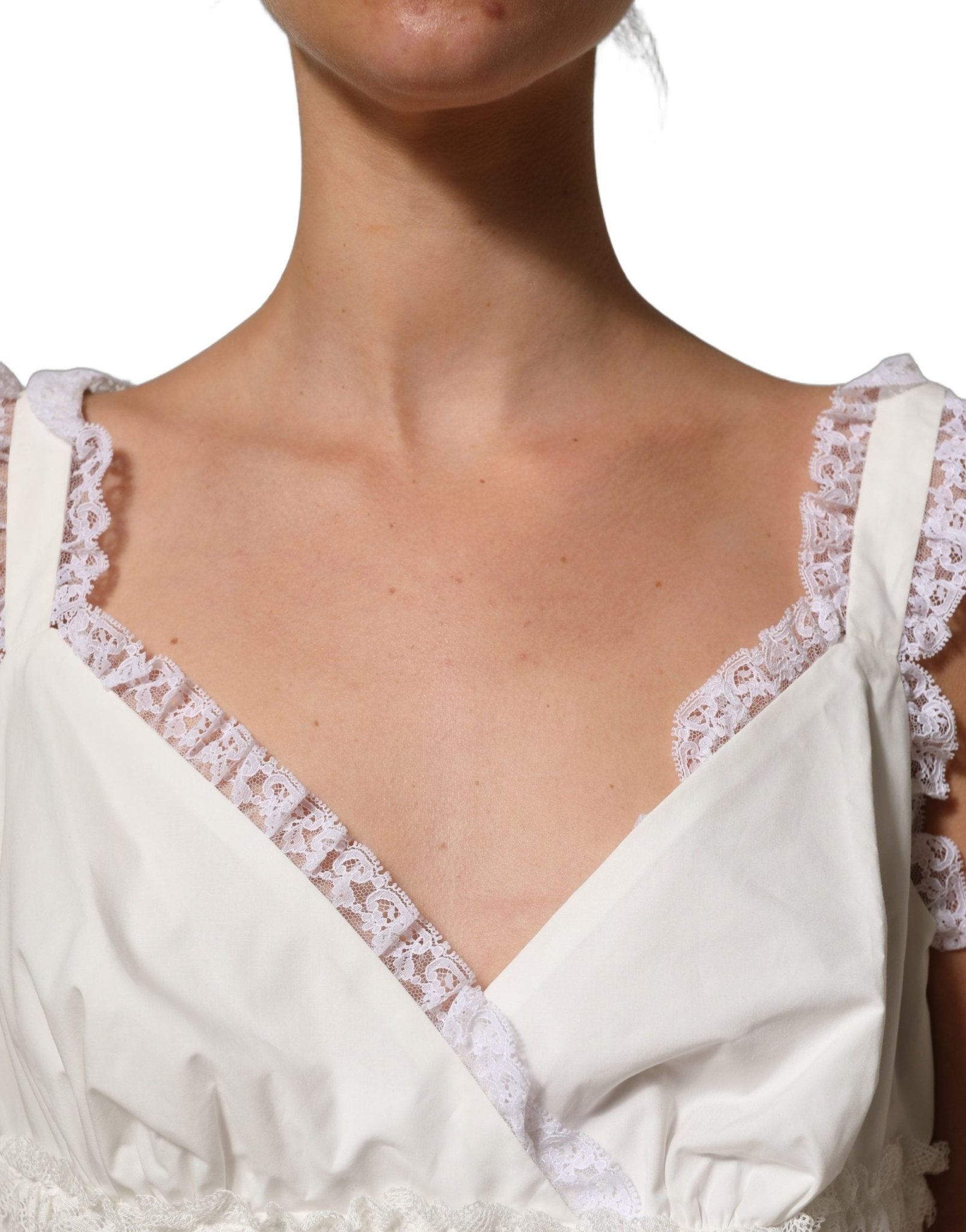 Dolce & Gabbana White Lace Trimmed Cotton Cropped Tank Top - RIMODA