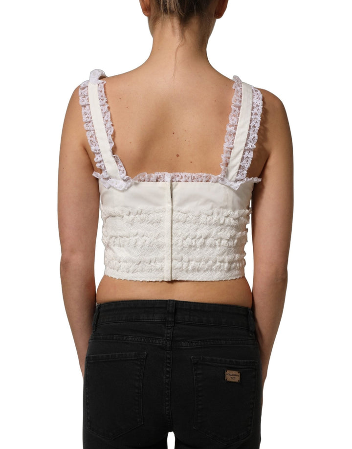 Dolce & Gabbana White Lace Trimmed Cotton Cropped Tank Top - RIMODA