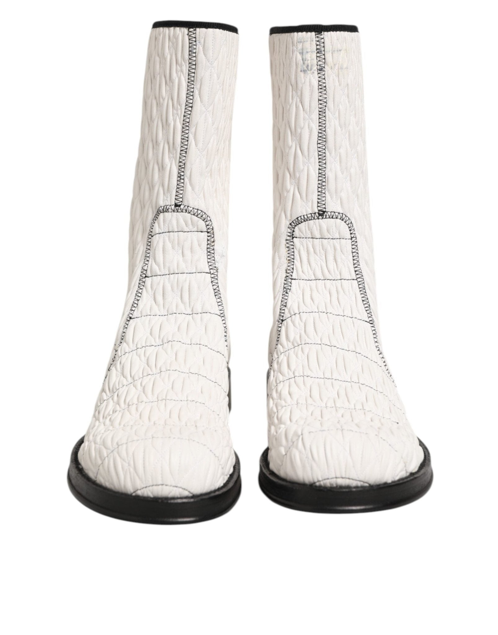 Dolce & Gabbana White Lambskin Leather Mid Calf Boots Shoes - RIMODA