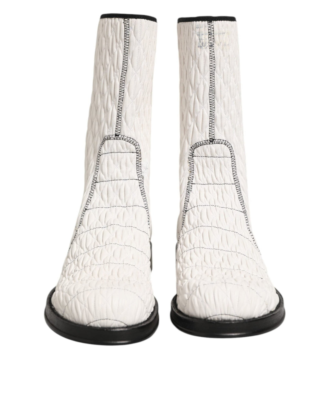 Dolce & Gabbana White Lambskin Leather Mid Calf Boots Shoes - RIMODA