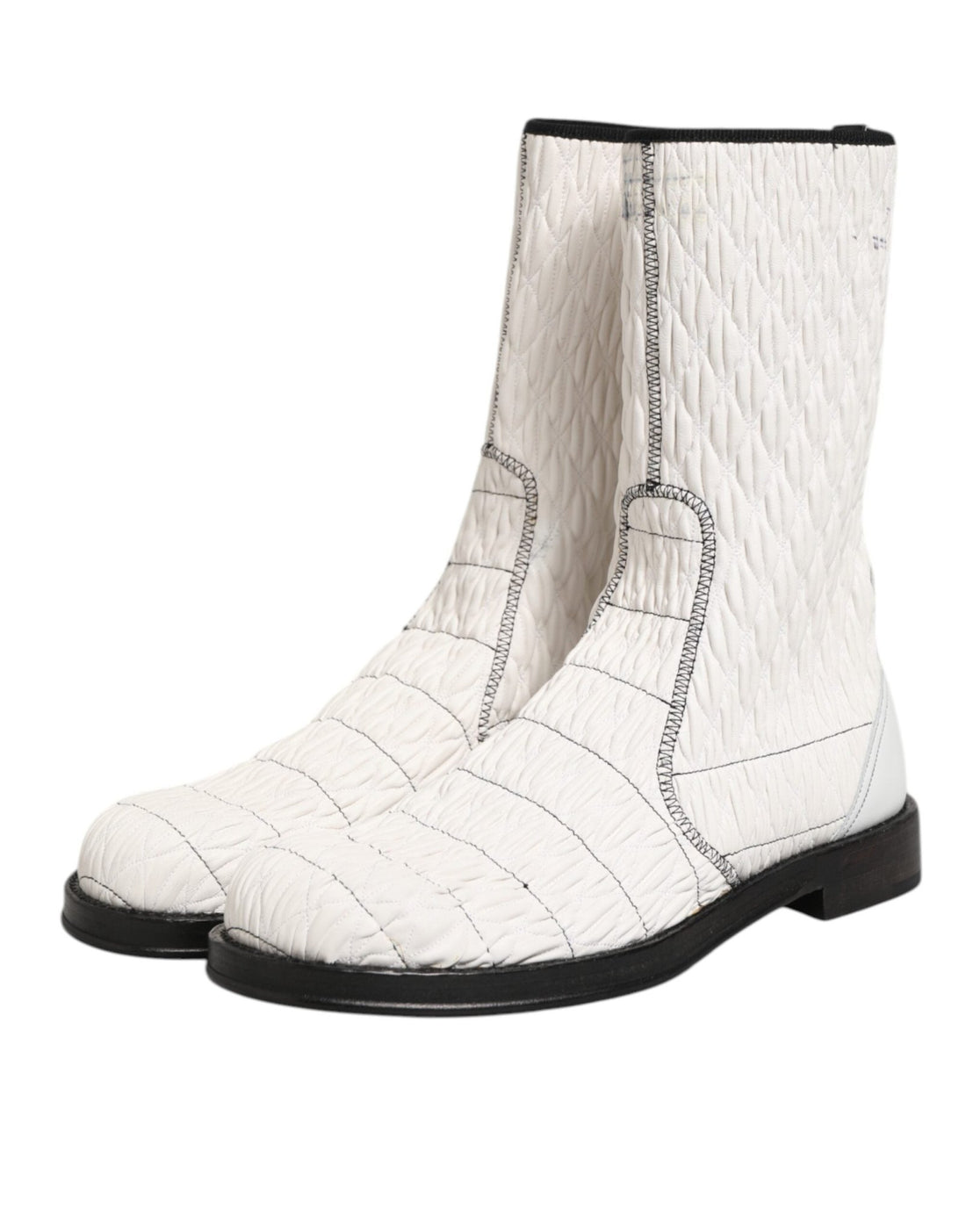 Dolce & Gabbana White Lambskin Leather Mid Calf Boots Shoes - RIMODA