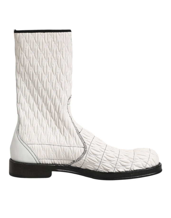 Dolce & Gabbana White Lambskin Leather Mid Calf Boots Shoes - RIMODA