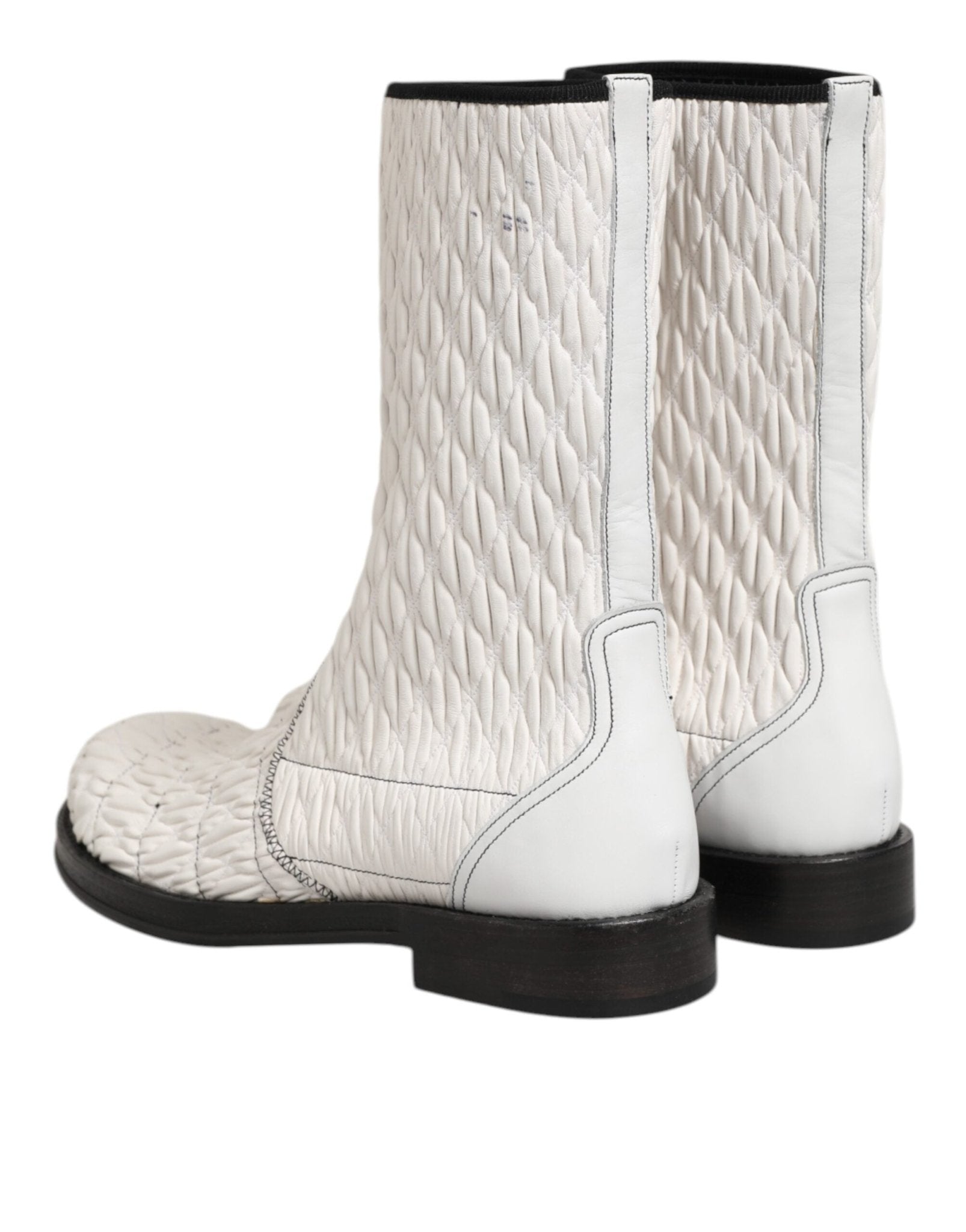 Dolce & Gabbana White Lambskin Leather Mid Calf Boots Shoes - RIMODA