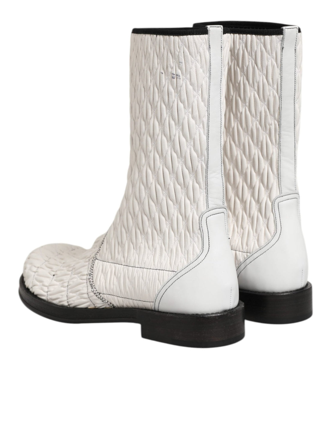 Dolce & Gabbana White Lambskin Leather Mid Calf Boots Shoes - RIMODA