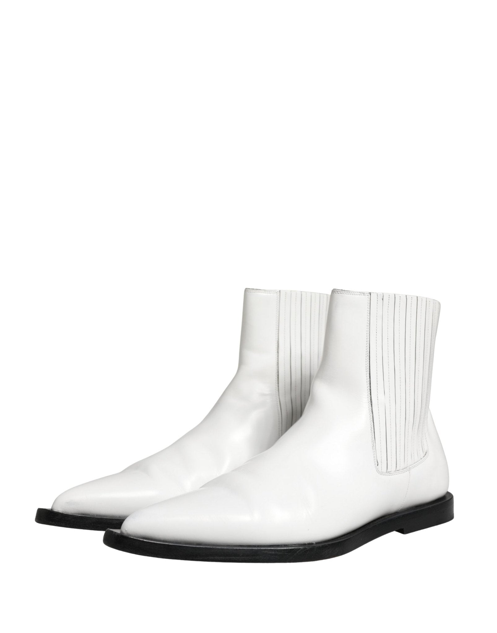 Dolce & Gabbana White Leather Chelsea SlipOn Ankle Boots Shoes - RIMODA