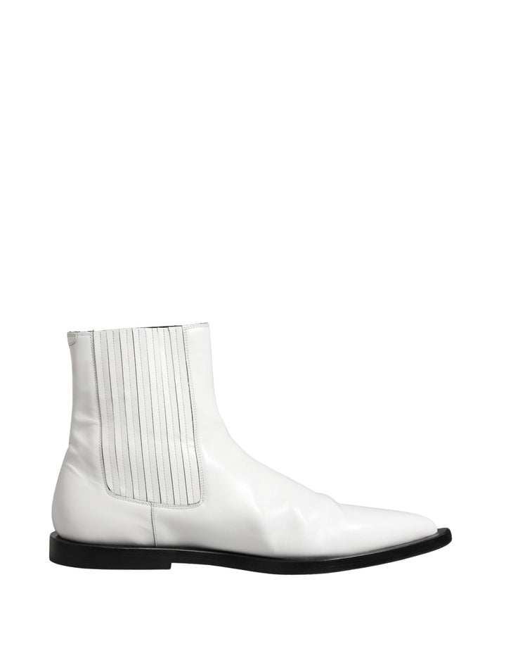 Dolce & Gabbana White Leather Chelsea SlipOn Ankle Boots Shoes - RIMODA
