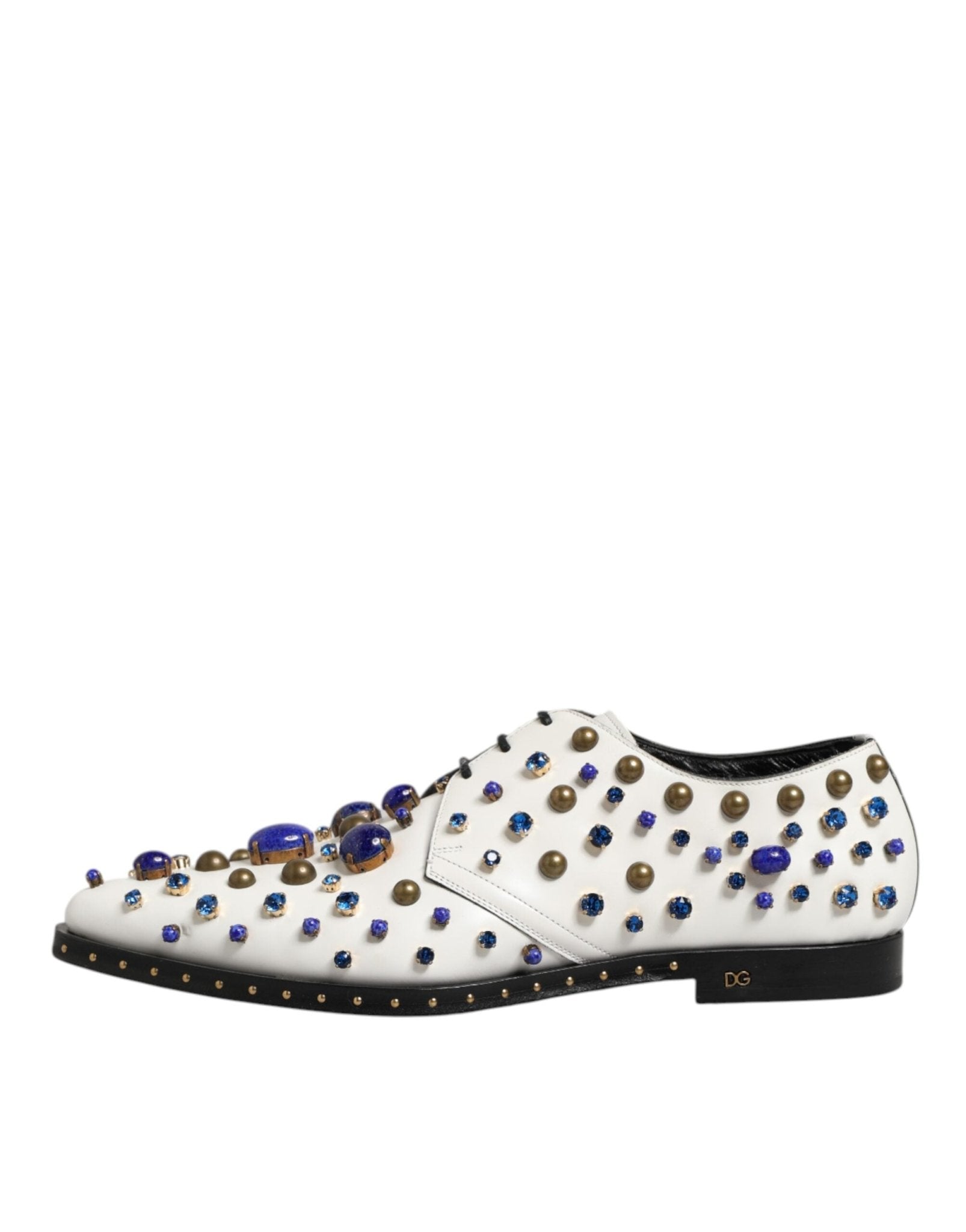 Dolce & Gabbana White Leather Crystals Embellished Dress Shoes - RIMODA