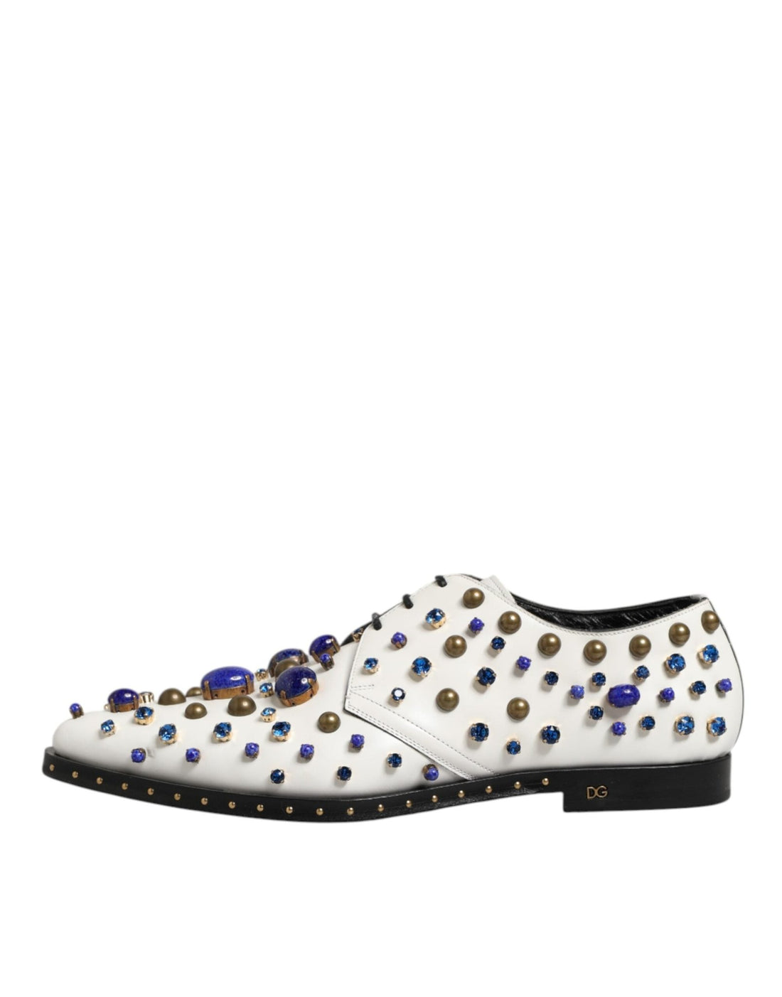 Dolce & Gabbana White Leather Crystals Embellished Dress Shoes - RIMODA