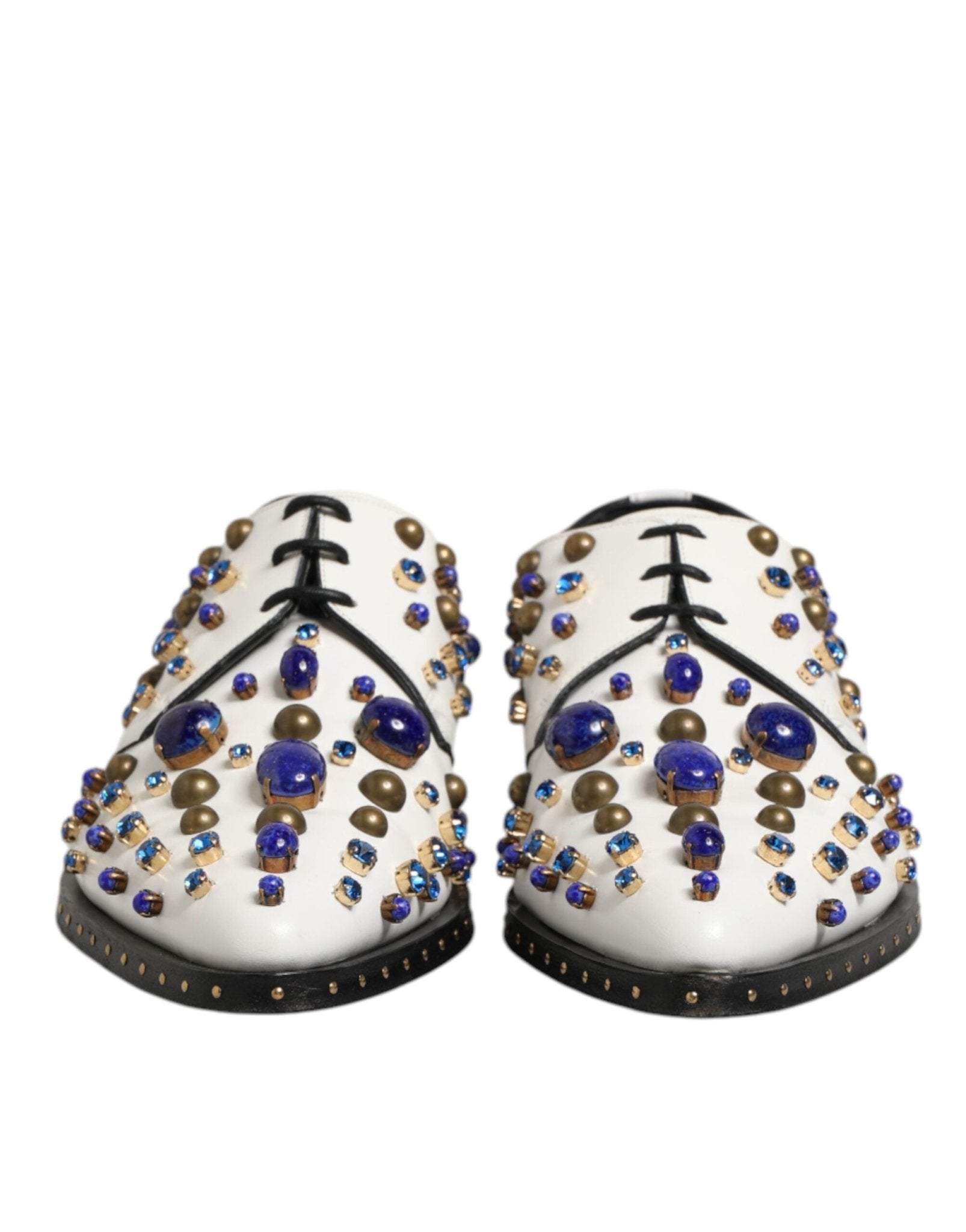 Dolce & Gabbana White Leather Crystals Embellished Dress Shoes - RIMODA