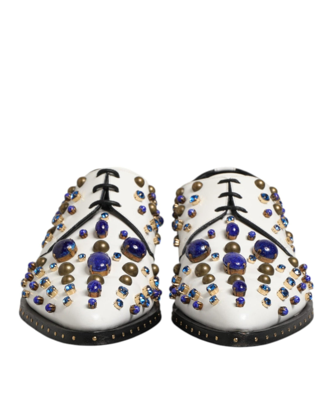 Dolce & Gabbana White Leather Crystals Embellished Dress Shoes - RIMODA