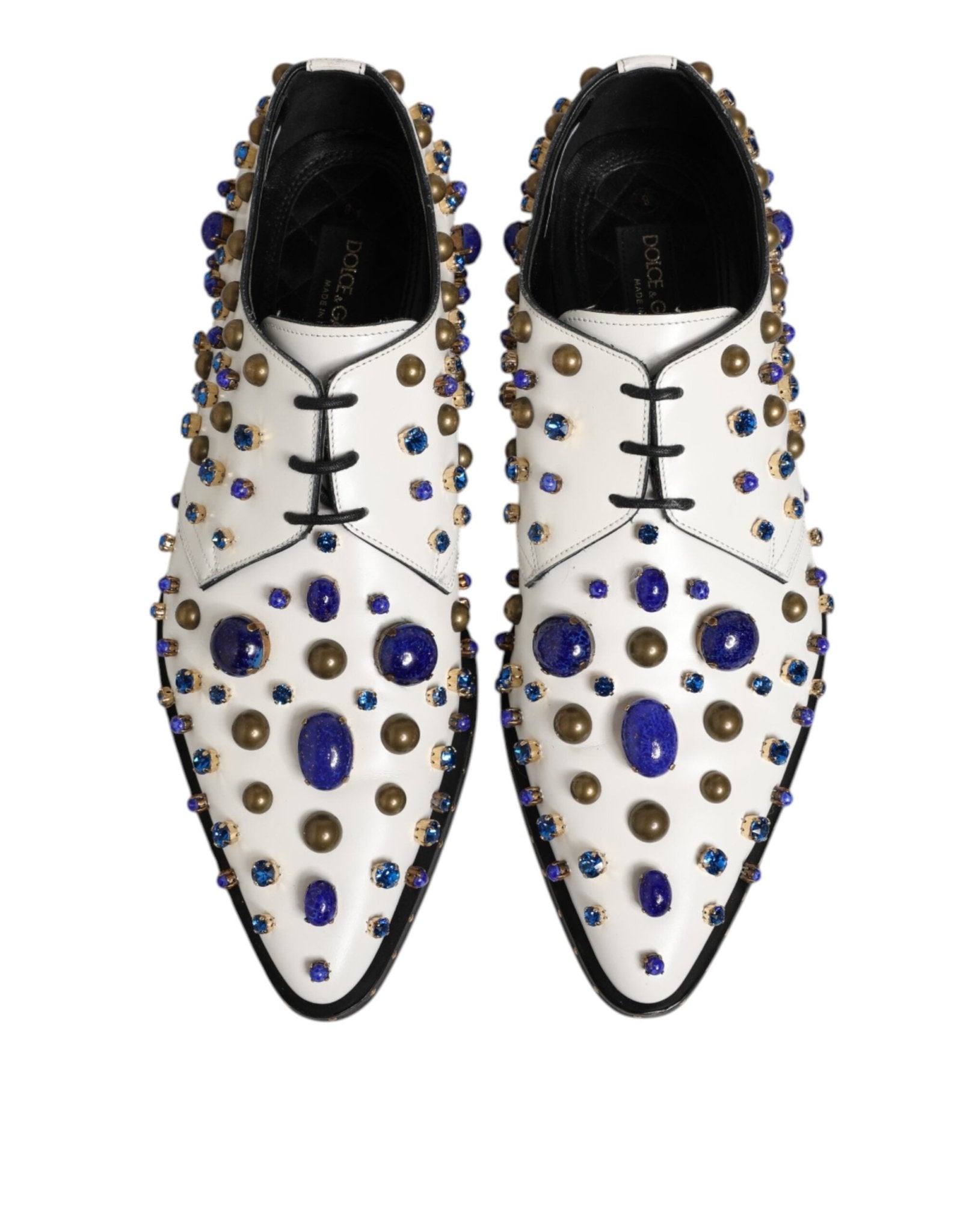 Dolce & Gabbana White Leather Crystals Embellished Dress Shoes - RIMODA