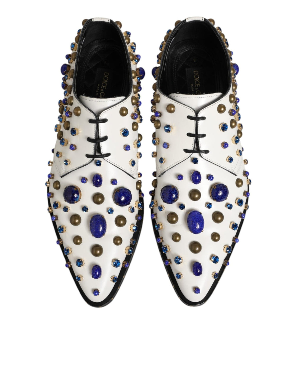 Dolce & Gabbana White Leather Crystals Embellished Dress Shoes - RIMODA