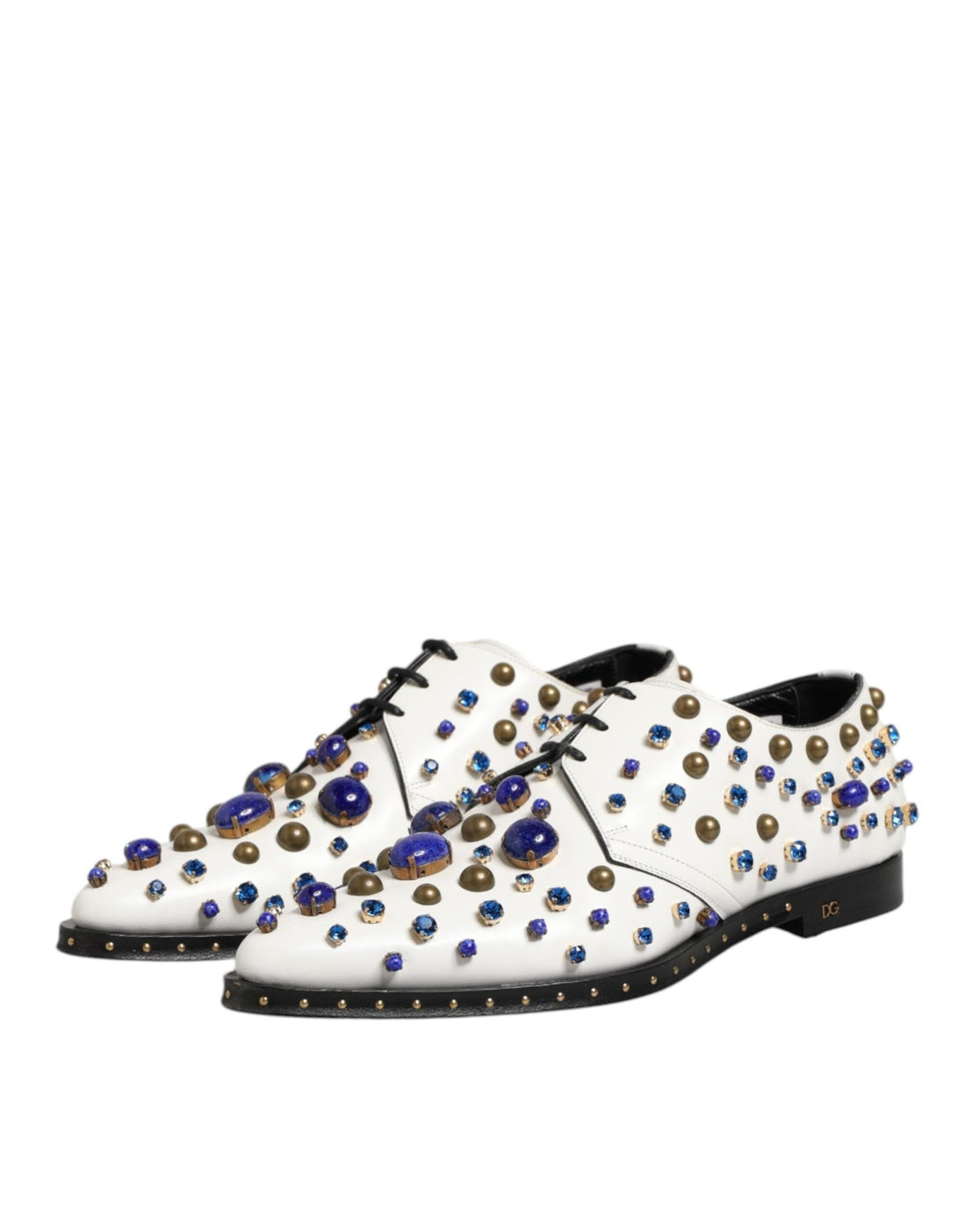 Dolce & Gabbana White Leather Crystals Embellished Dress Shoes - RIMODA