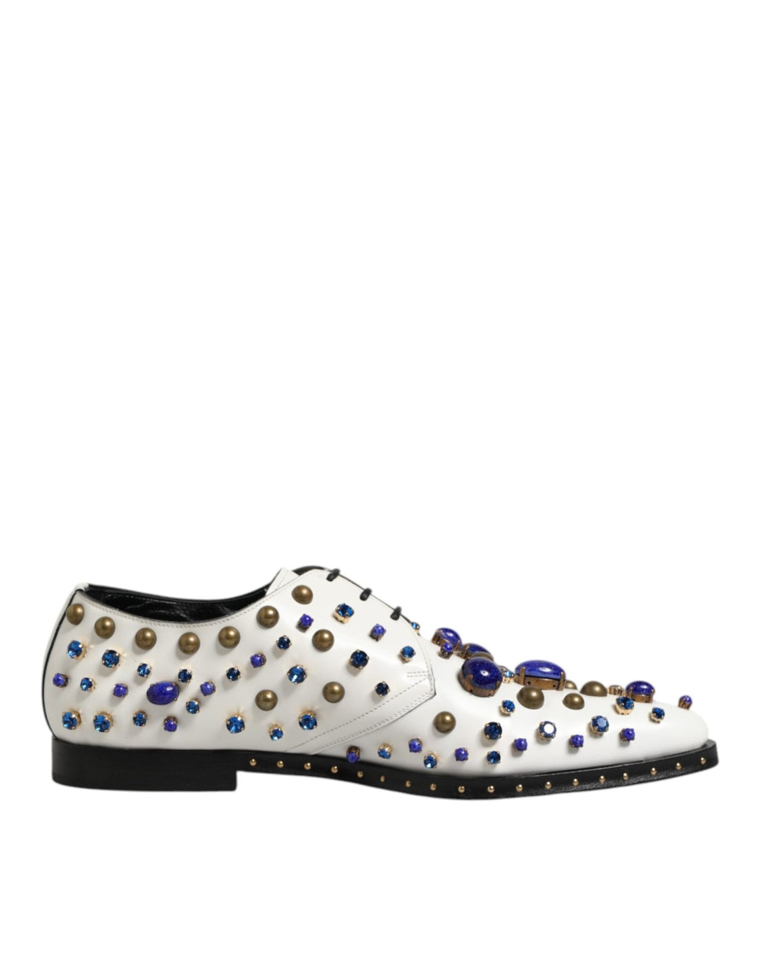 Dolce & Gabbana White Leather Crystals Embellished Dress Shoes - RIMODA