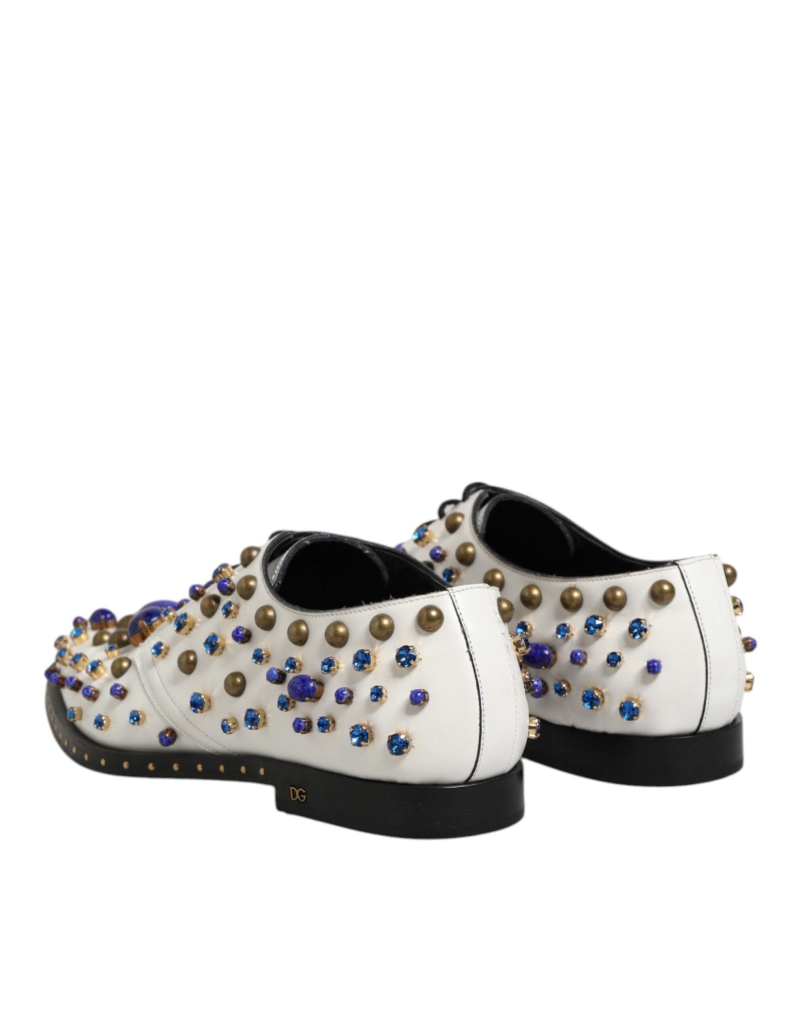 Dolce & Gabbana White Leather Crystals Embellished Dress Shoes - RIMODA