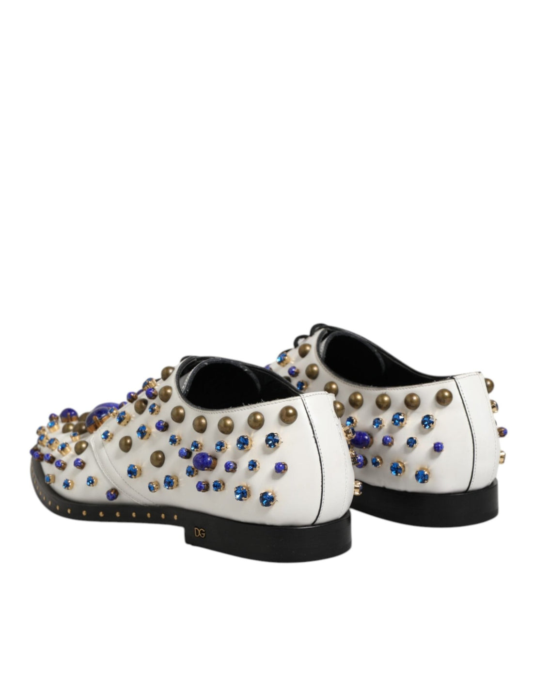 Dolce & Gabbana White Leather Crystals Embellished Dress Shoes - RIMODA