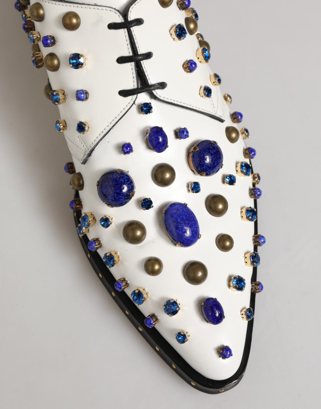 Dolce & Gabbana White Leather Crystals Embellished Dress Shoes - RIMODA