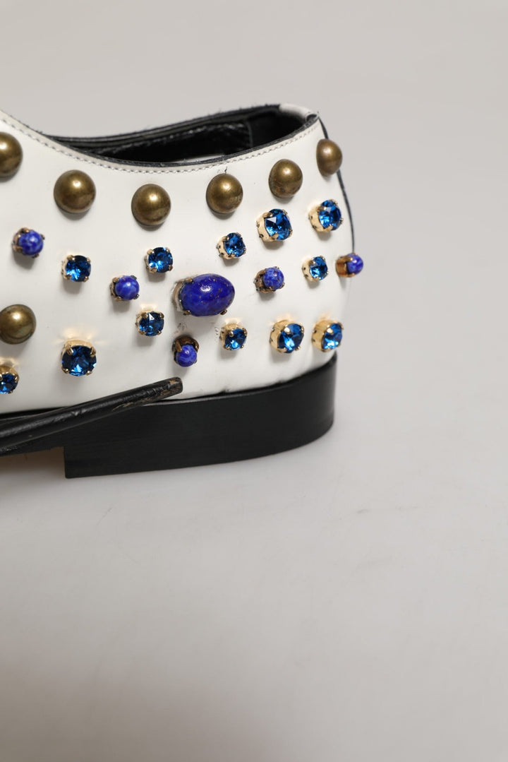 Dolce & Gabbana White Leather Crystals Embellished Dress Shoes - RIMODA