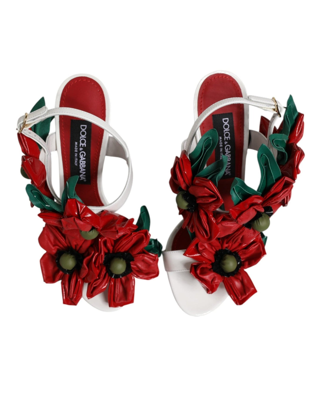 Dolce & Gabbana White Leather Floral Detailing Sandals Shoes - RIMODA