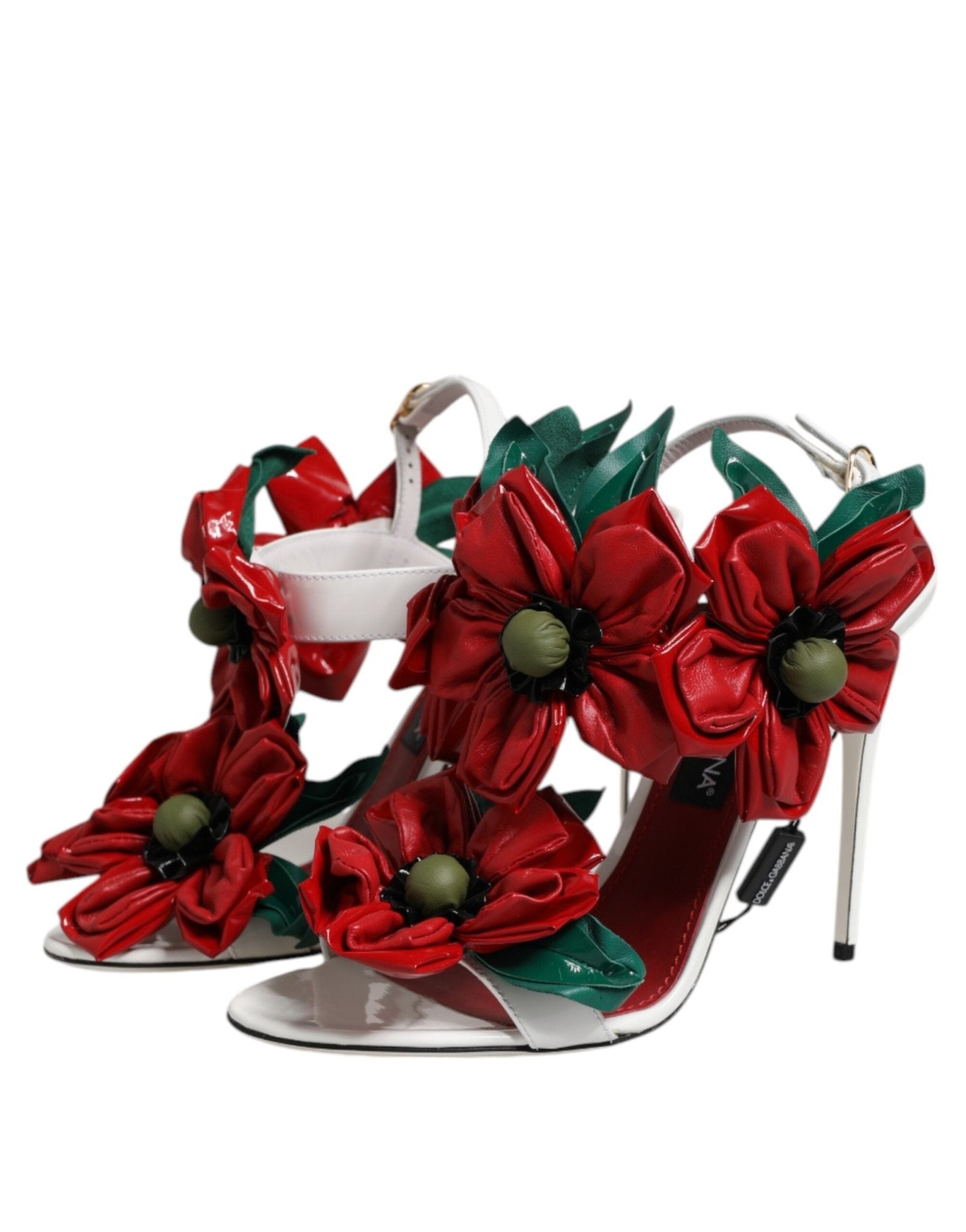 Dolce & Gabbana White Leather Floral Detailing Sandals Shoes - RIMODA