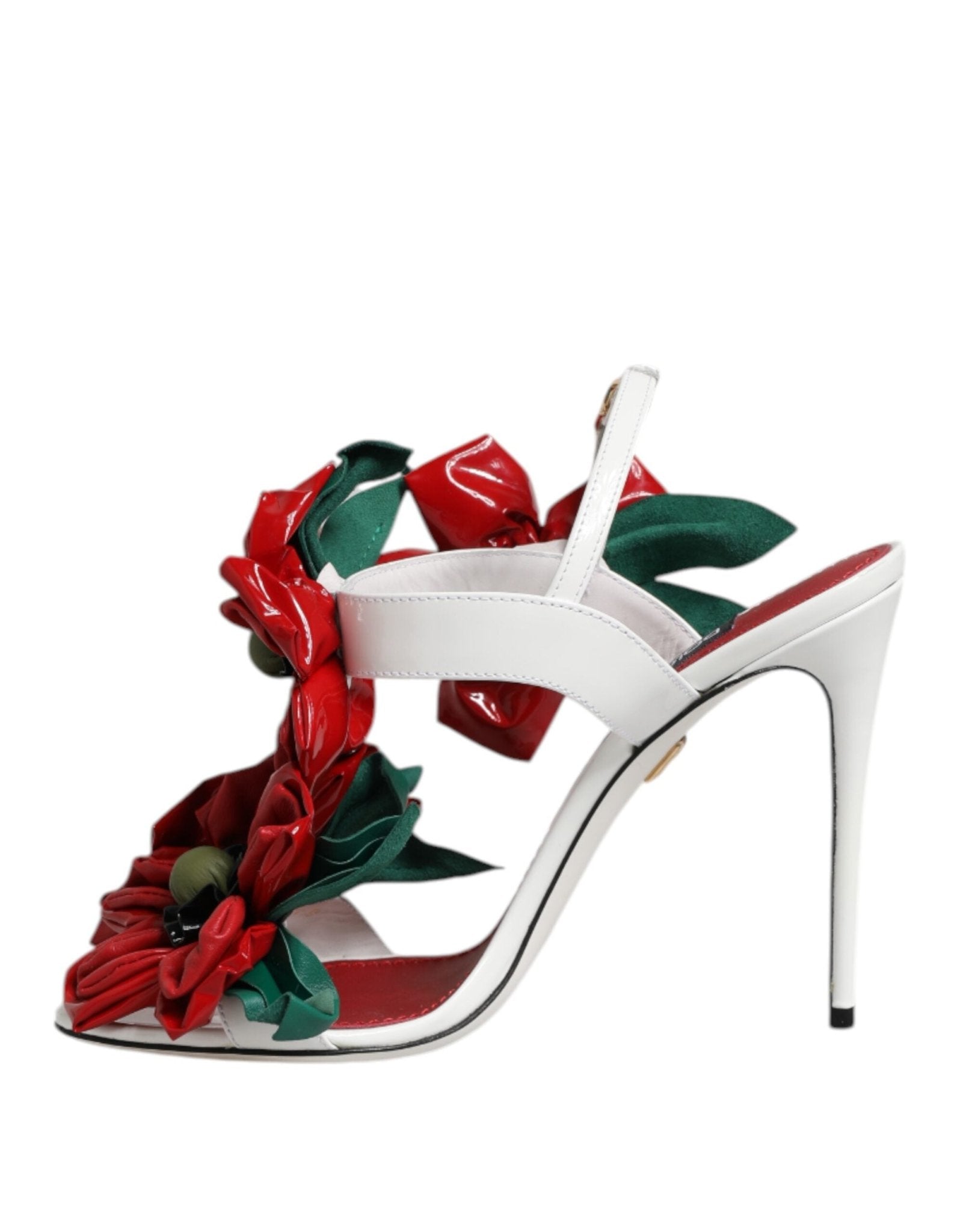 Dolce & Gabbana White Leather Floral Detailing Sandals Shoes - RIMODA