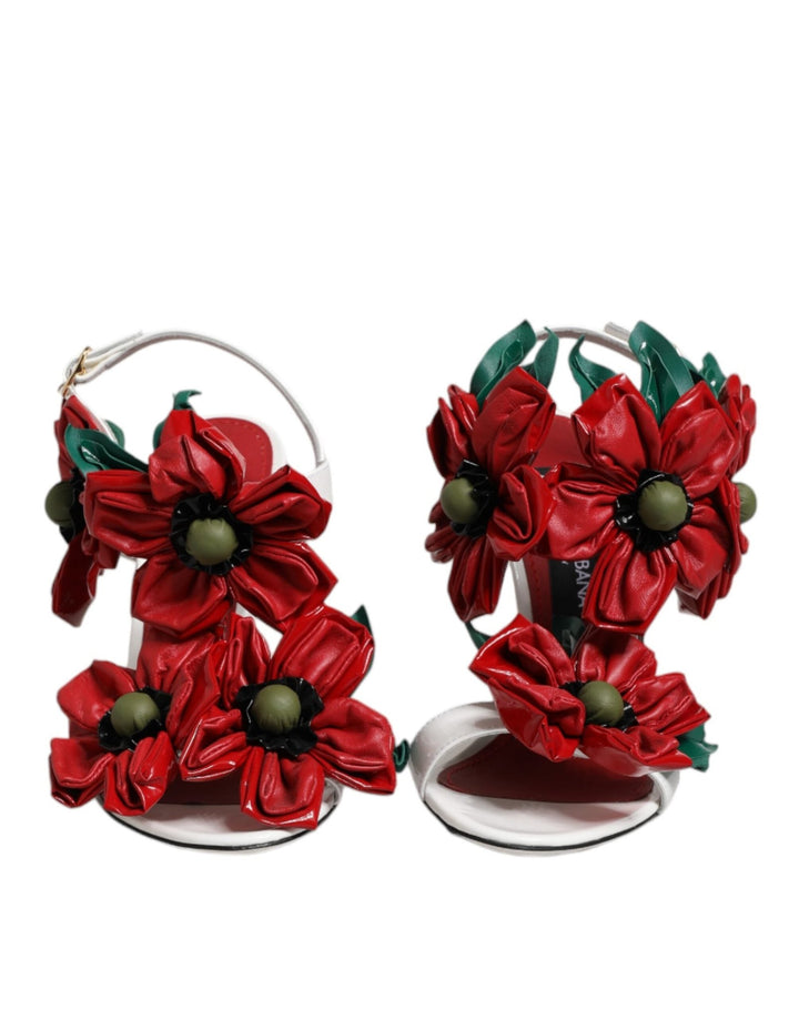 Dolce & Gabbana White Leather Floral Detailing Sandals Shoes - RIMODA
