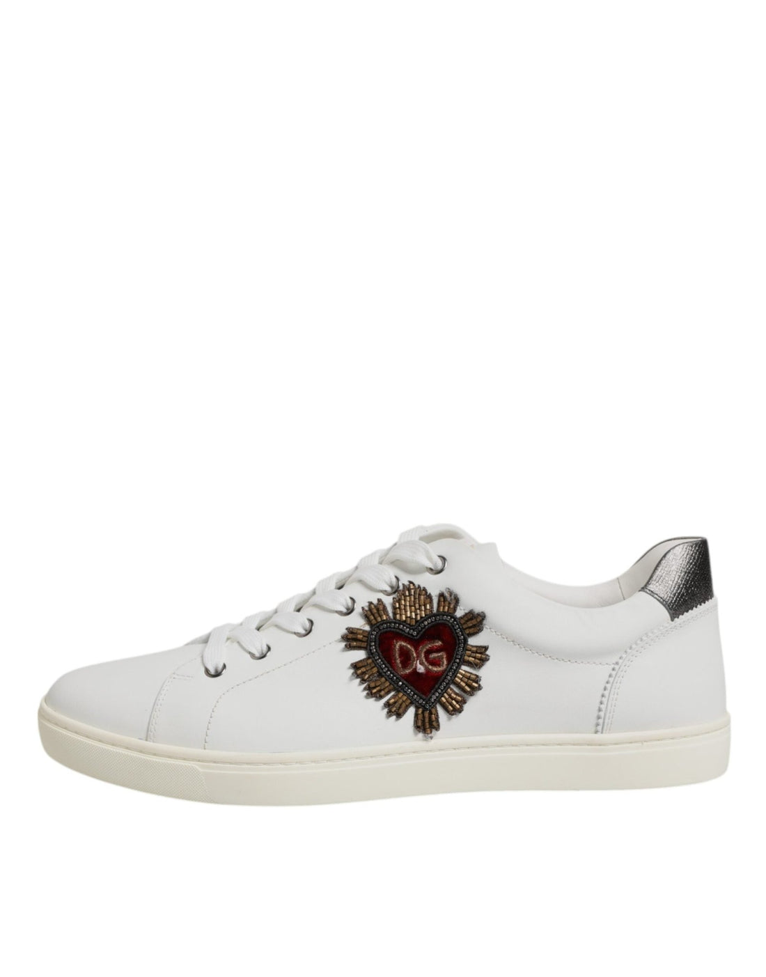 Dolce & Gabbana White Leather Heart Embellished Sneakers Shoes - RIMODA