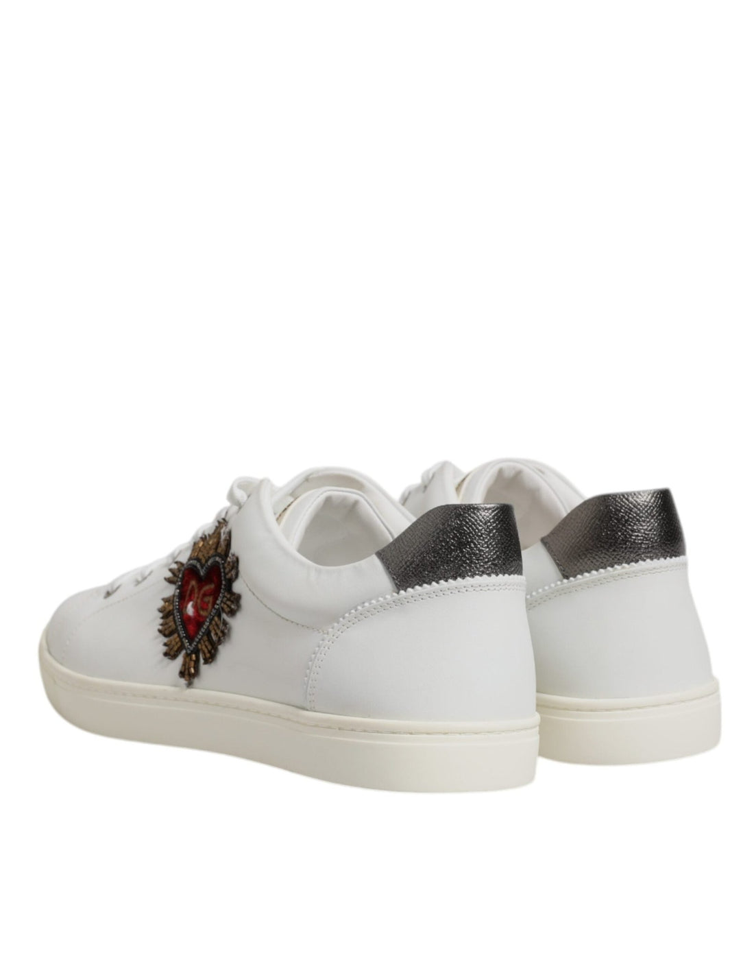 Dolce & Gabbana White Leather Heart Embellished Sneakers Shoes - RIMODA