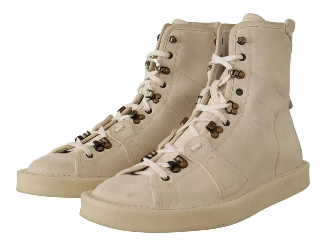 Dolce & Gabbana White Leather Lace Up Mens Boots - RIMODA