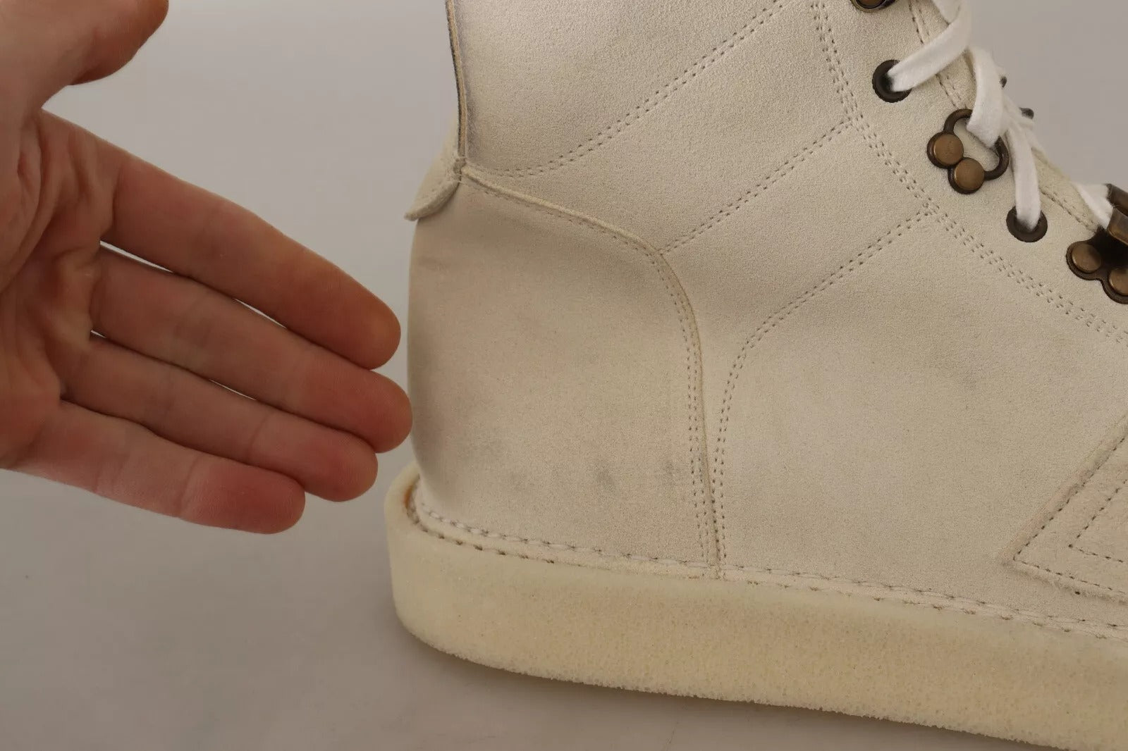 Dolce & Gabbana White Leather Lace Up Mens Boots - RIMODA