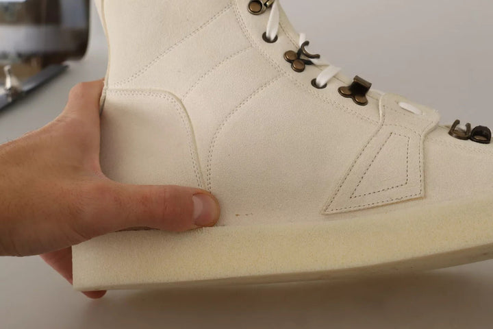 Dolce & Gabbana White Leather Lace Up Mens Boots - RIMODA