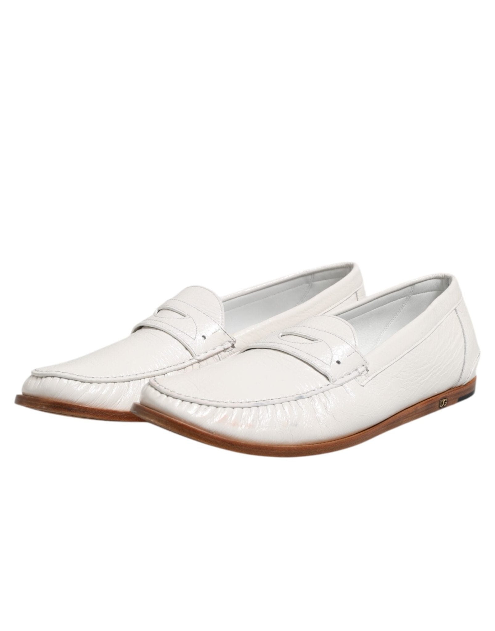 Dolce & Gabbana White Leather Loafers Moccasins Slip On Shoes - RIMODA