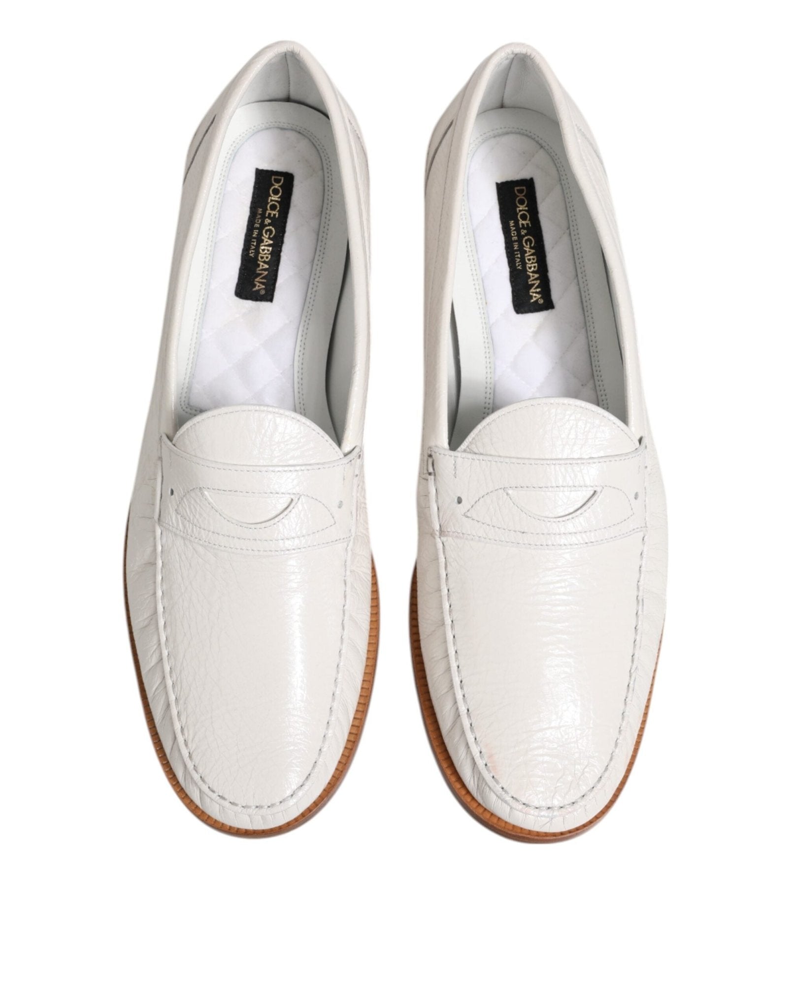Dolce & Gabbana White Leather Loafers Moccasins Slip On Shoes - RIMODA