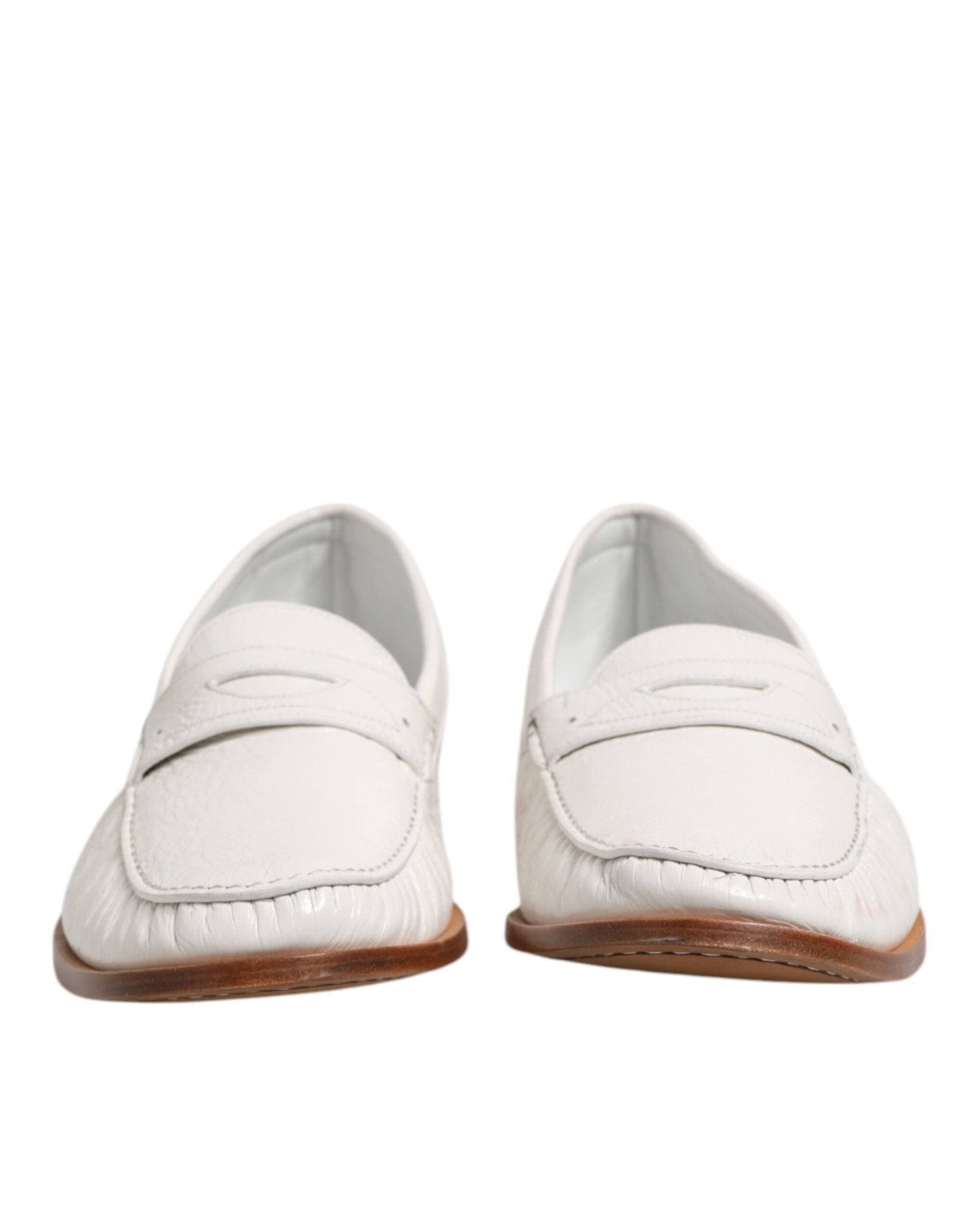 Dolce & Gabbana White Leather Loafers Moccasins Slip On Shoes - RIMODA