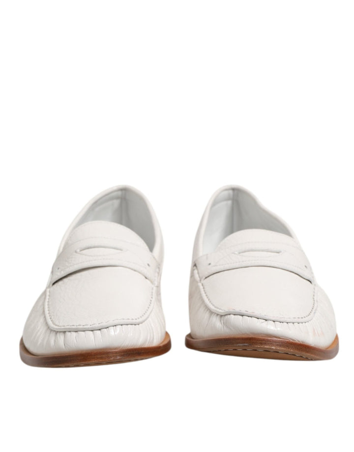 Dolce & Gabbana White Leather Loafers Moccasins Slip On Shoes - RIMODA
