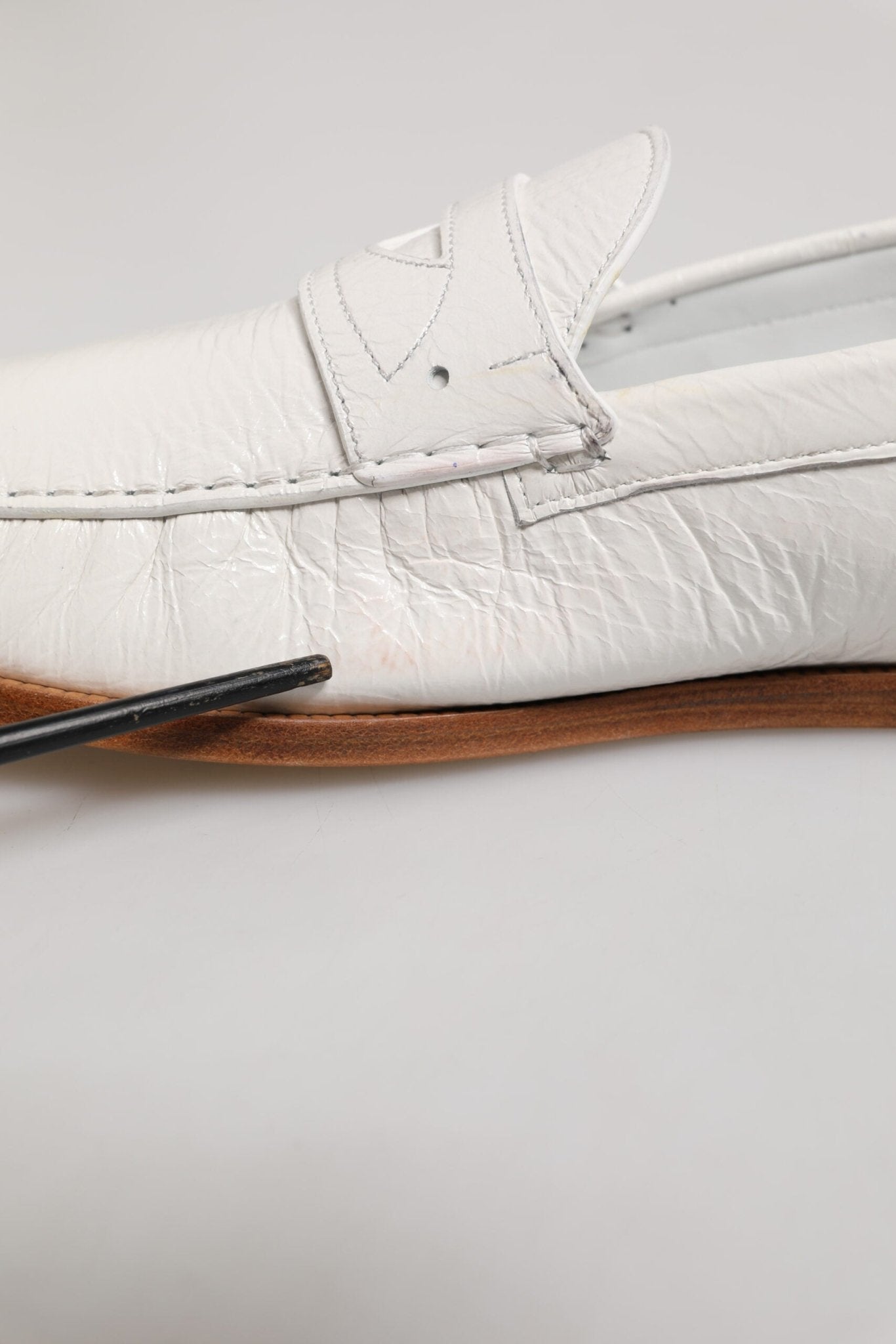Dolce & Gabbana White Leather Loafers Moccasins Slip On Shoes - RIMODA